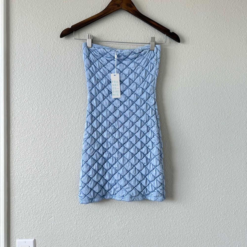 Frankie’s Bikinis Taylor Strapless Tube Dress Blue Puff Quilted Short X Small‎ - Picture 3 of 8